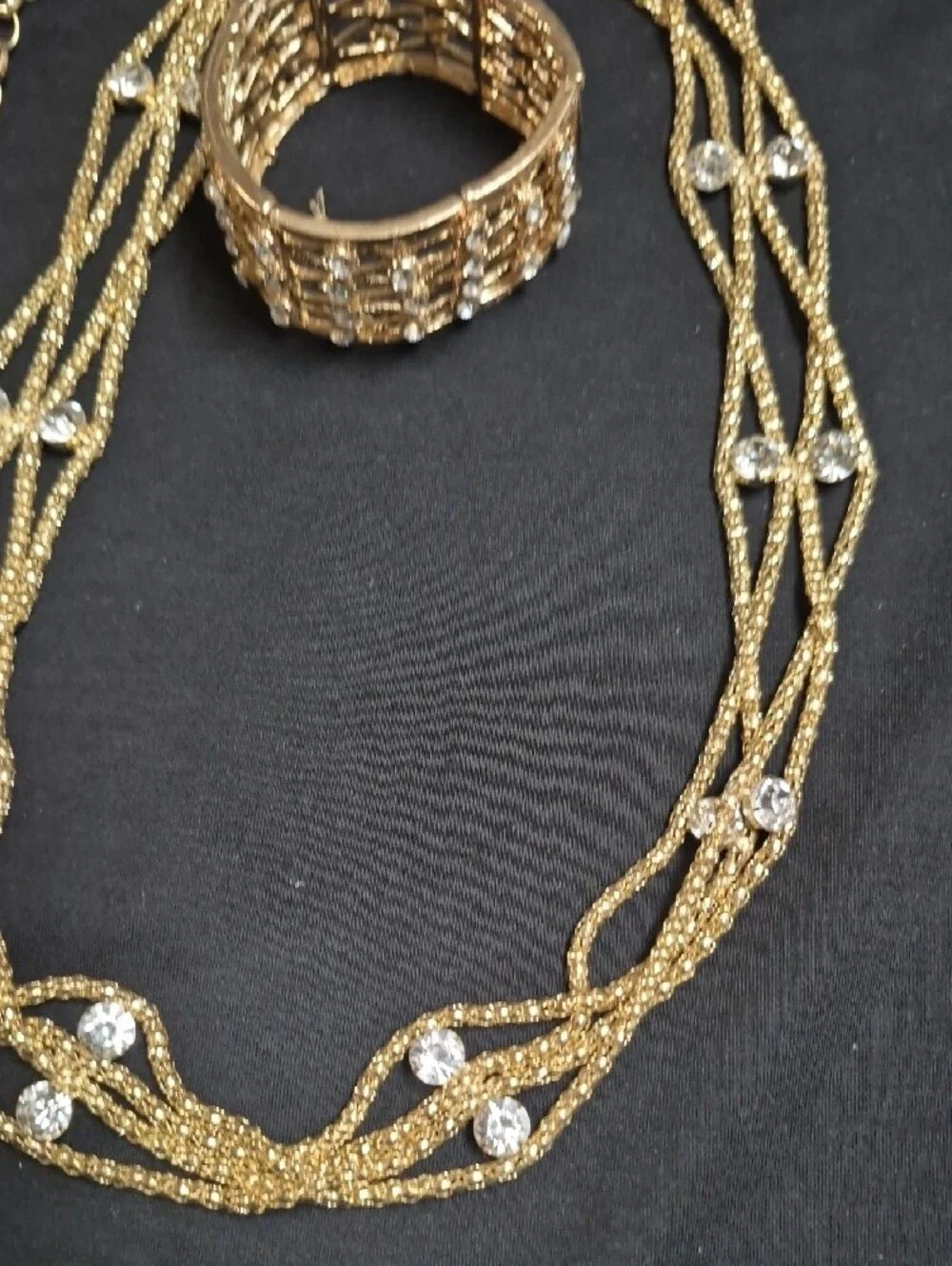 Gold-Tone Crystal Multi-Strand Necklace with Matching Bracelet